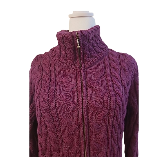 Kilronan Knitwear Ireland Merino Wool  Zip High Neck Maroon Sweater Sz S  NWOT - Picture 4 of 14